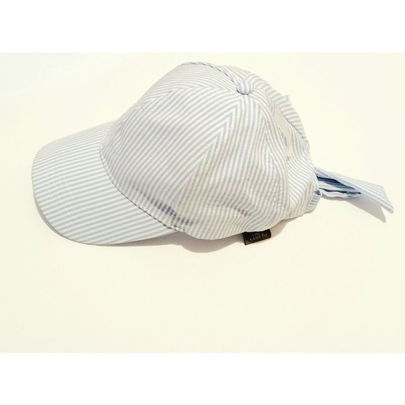 Vince Camuto Blue And White Striped Bow Hat OSFM 100% Cotton - Picture 3 of 7
